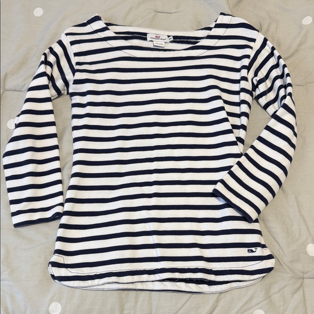 Vineyard Vines Navy and White Striped Boatneck Shirt
